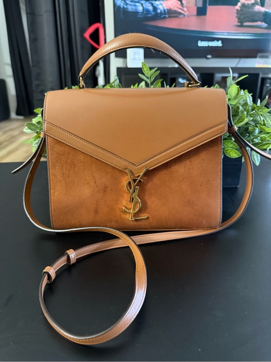 Yves Saint Laurent Handbags - Yves Saint Laurent Tan Brown Leather & Suede Top-Handle Satchel